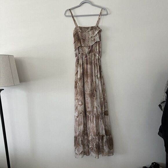 Express Maxi Dress Womens Medium Flowy Tiered‎ Animal Print Mesh Chiffon Boho - Picture 5 of 14